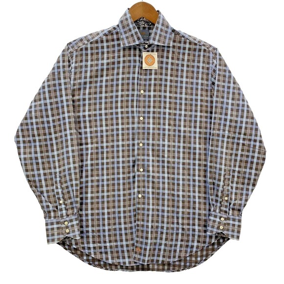 Thomas Dean Shirt Men's Large Multicolor Flip Cuff Plaid Long Sleeve Button Up - Picture 1 of 15